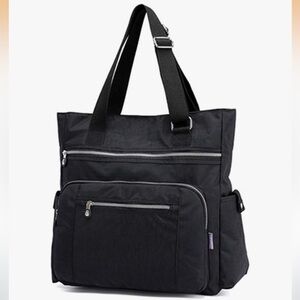 Black Tote Bag with Multiple Pockets